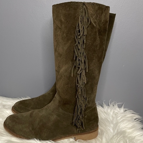 Lucky Brand military green fringe calf boot size 7M/37 - Picture 1 of 7
